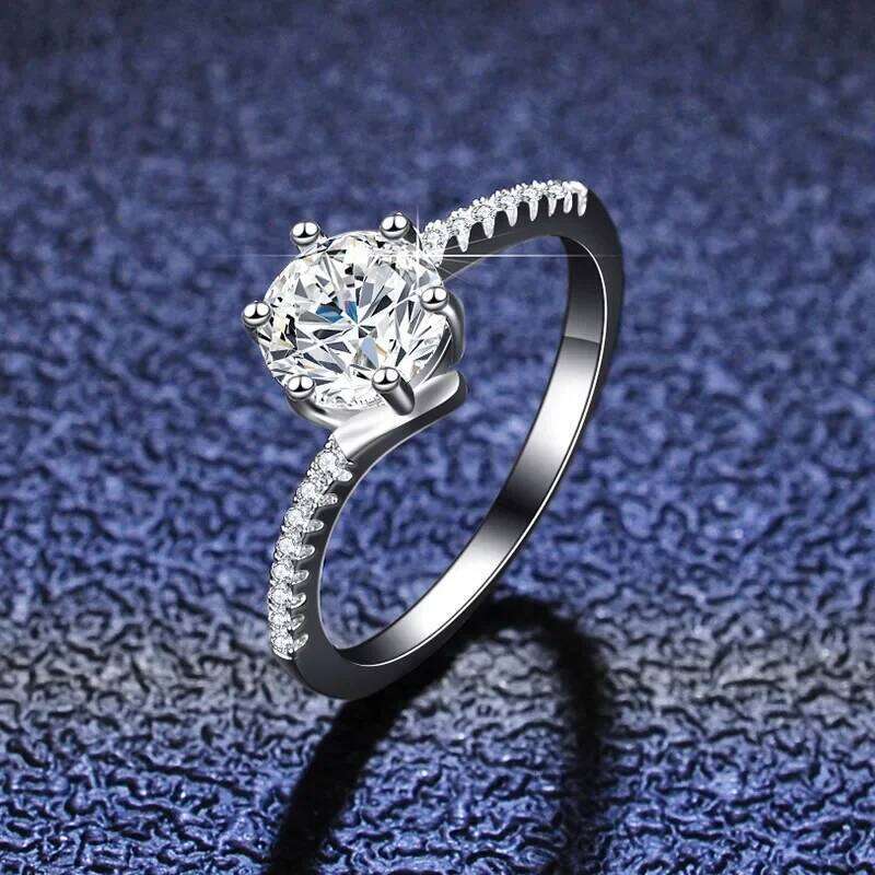 18K gold inlaid moissanite PT950 platinum women's six claw sparkling diamond fashionable tail ring e3e