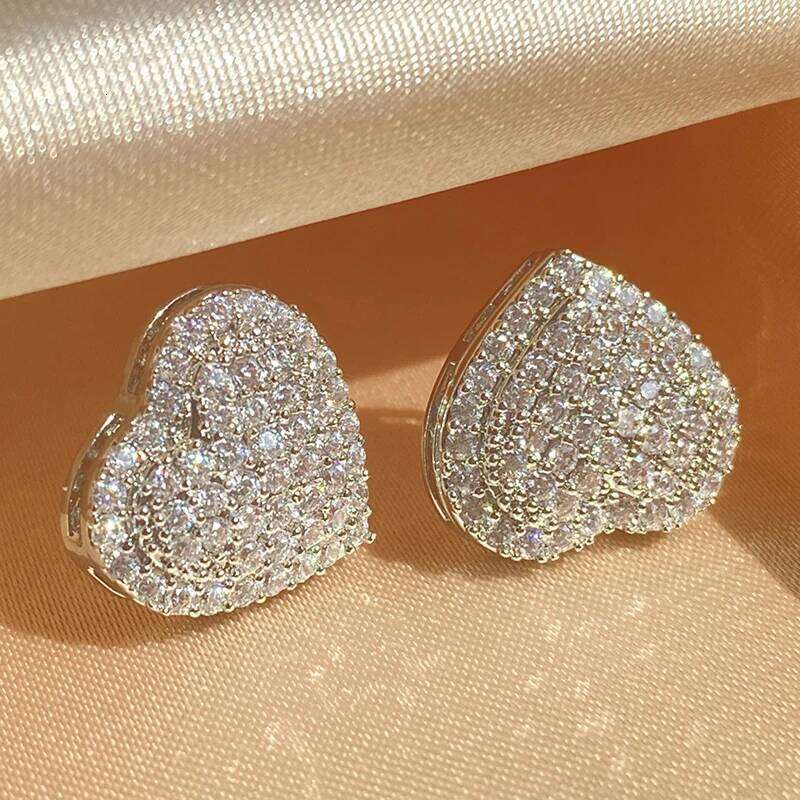 ZAKOL Loving Heart Zirconia Stud Earrings For Women Girls Silver Color Metal Crystal Ears Accessories Wedding Jewelry Gifts