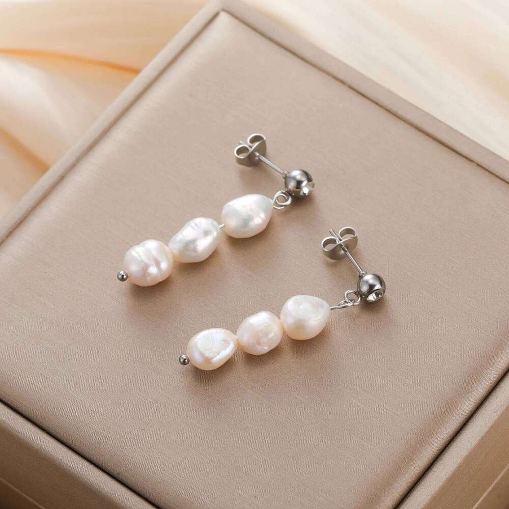 Skyrim Natural Pearl Dangle Earrings for Women Girls Stainless Steel Minimalist Zircon Stud Earring Jewelry Gift C251227