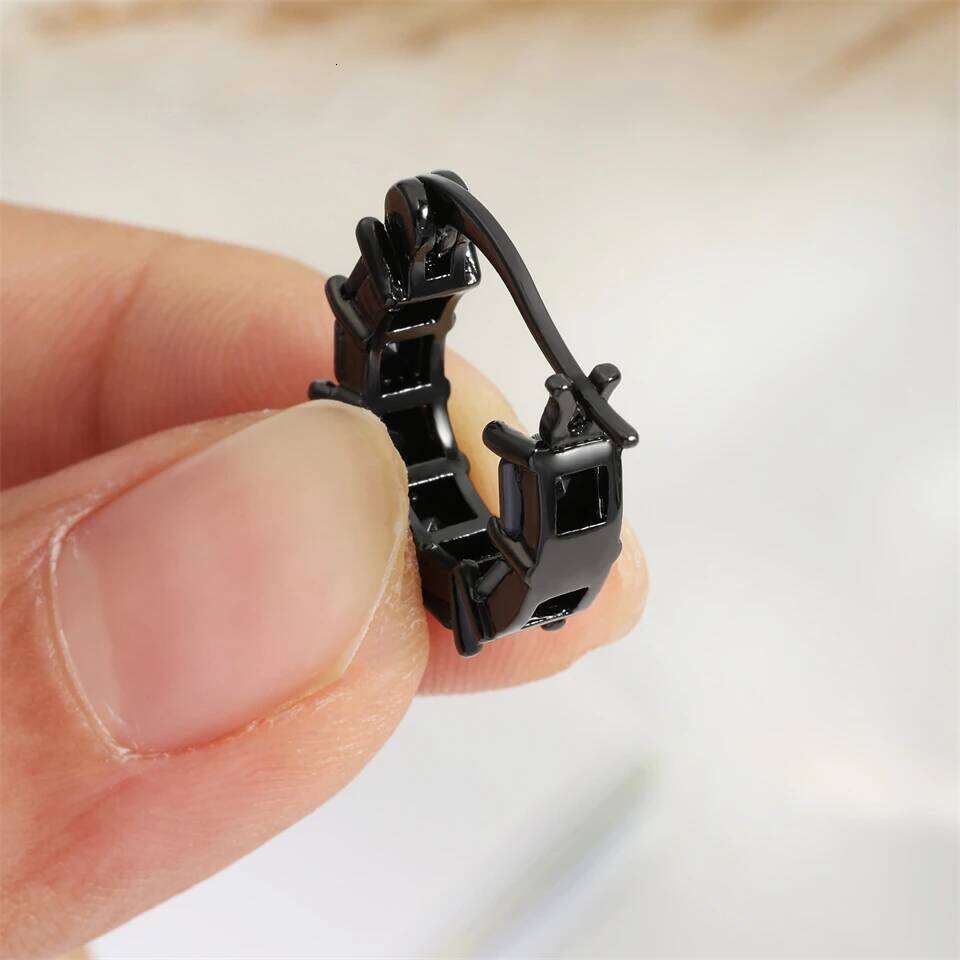 ZAKOL Korean Fashion Black Zircon Hoop Earrings Shiny Square Crystal Drop Earring Jewelry Gift for Women