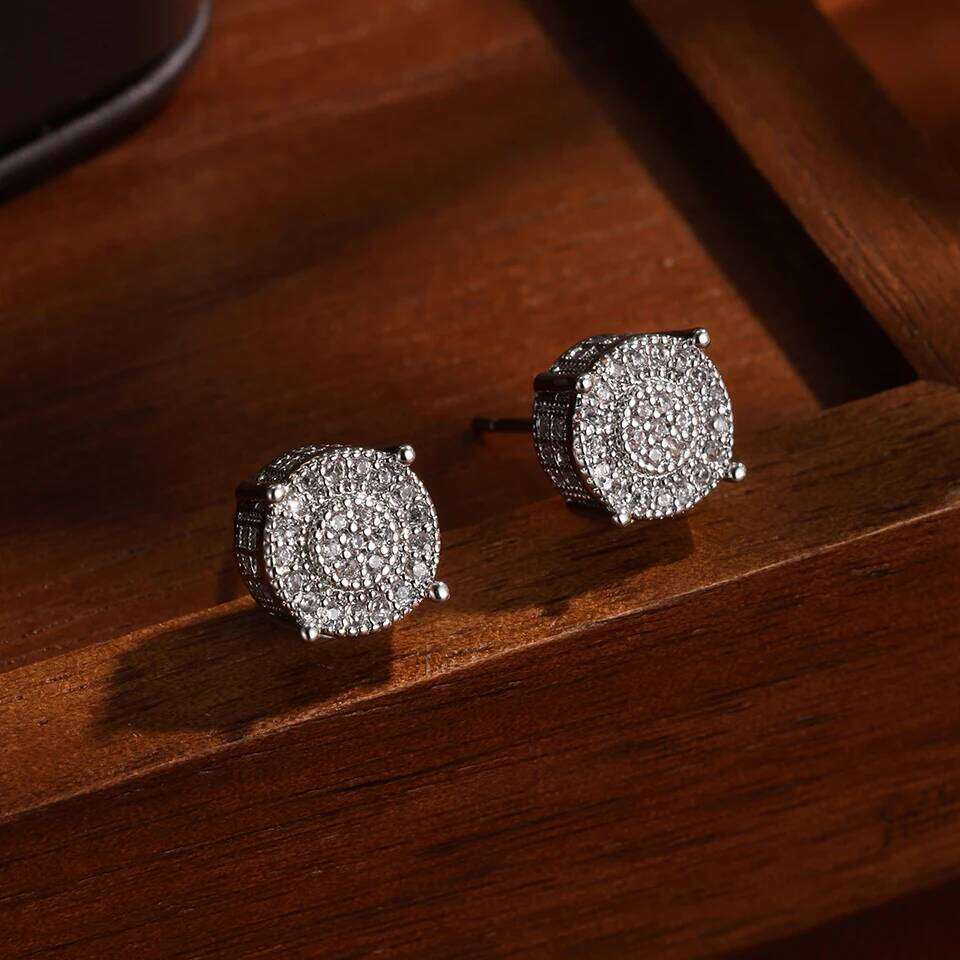 ZAKOL Gold Silver Color Iced Out Round Studs for Women/Men Clear Zirconia Hip Hop Trend Piercing Ear Accessories Wholesale
