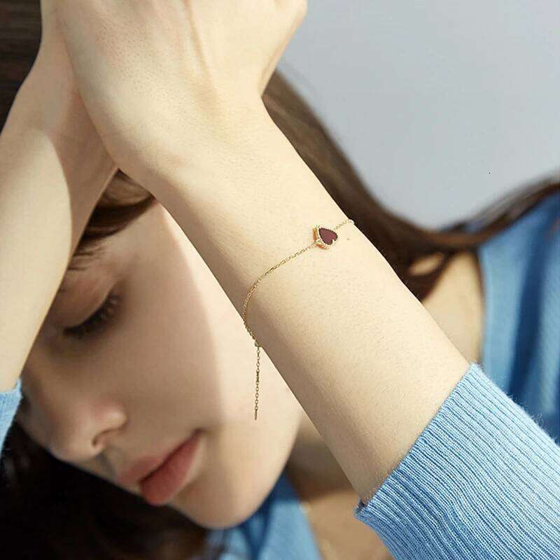 925 Sterling Silver Heart-shaped Agate Bracelet Women's Summer New Simple Small Red Heart Student Gift Party Jewelry 25H1229