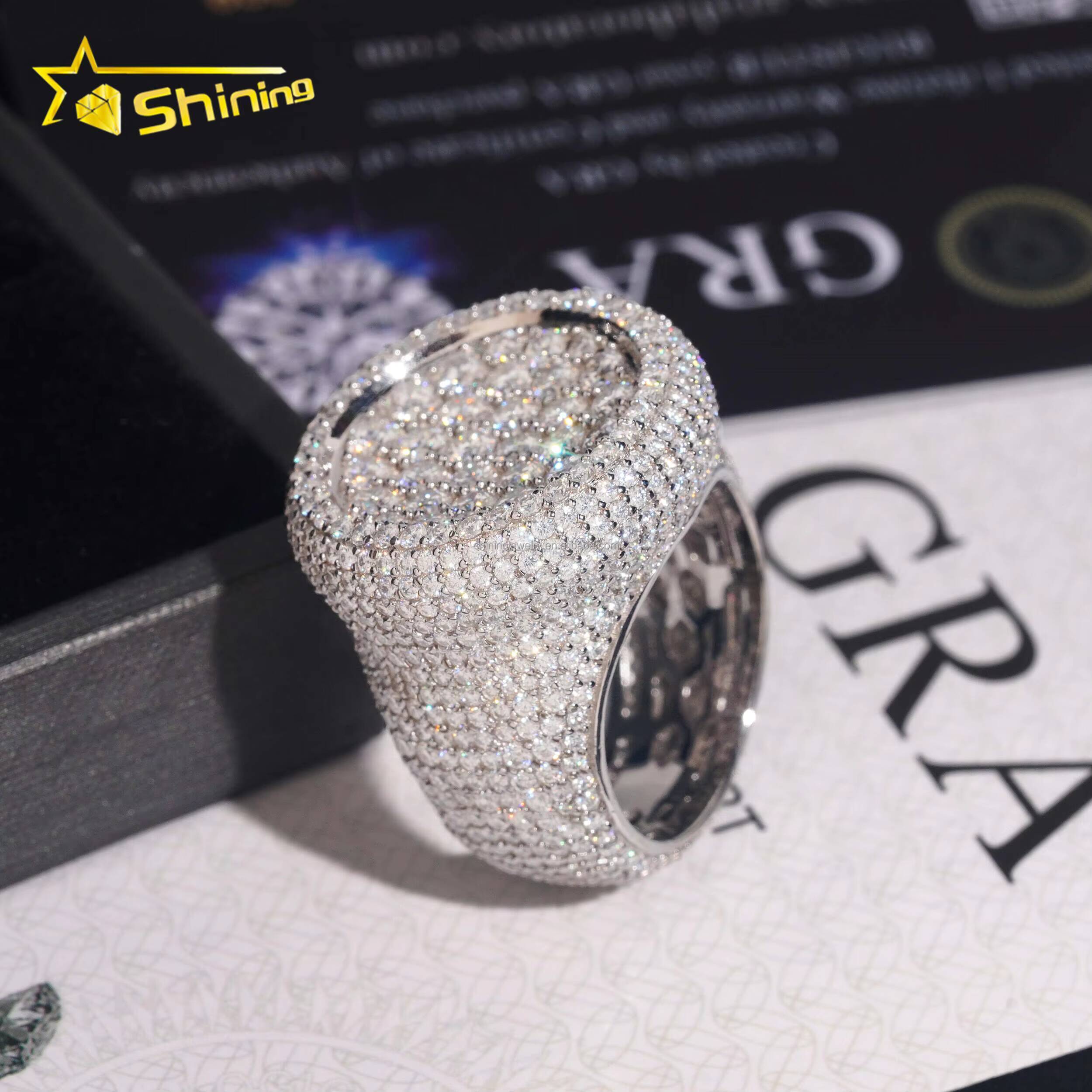 New Arrivals Fire Man Jewelry Luxury Hip Hop Hot Selling S925 Solid Silver Fully Iced Out FL Moissanite Diamond Round Ring Man