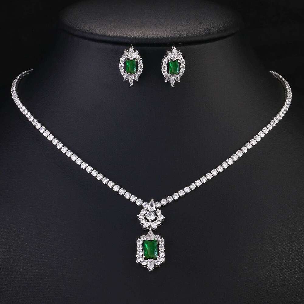 ZAKOL Luxury Geometric Water Drop Big Zircon Wedding Jewelry Set for Women Shiny Full Crystal CZ Earring Necklace 2 Pcs Sets