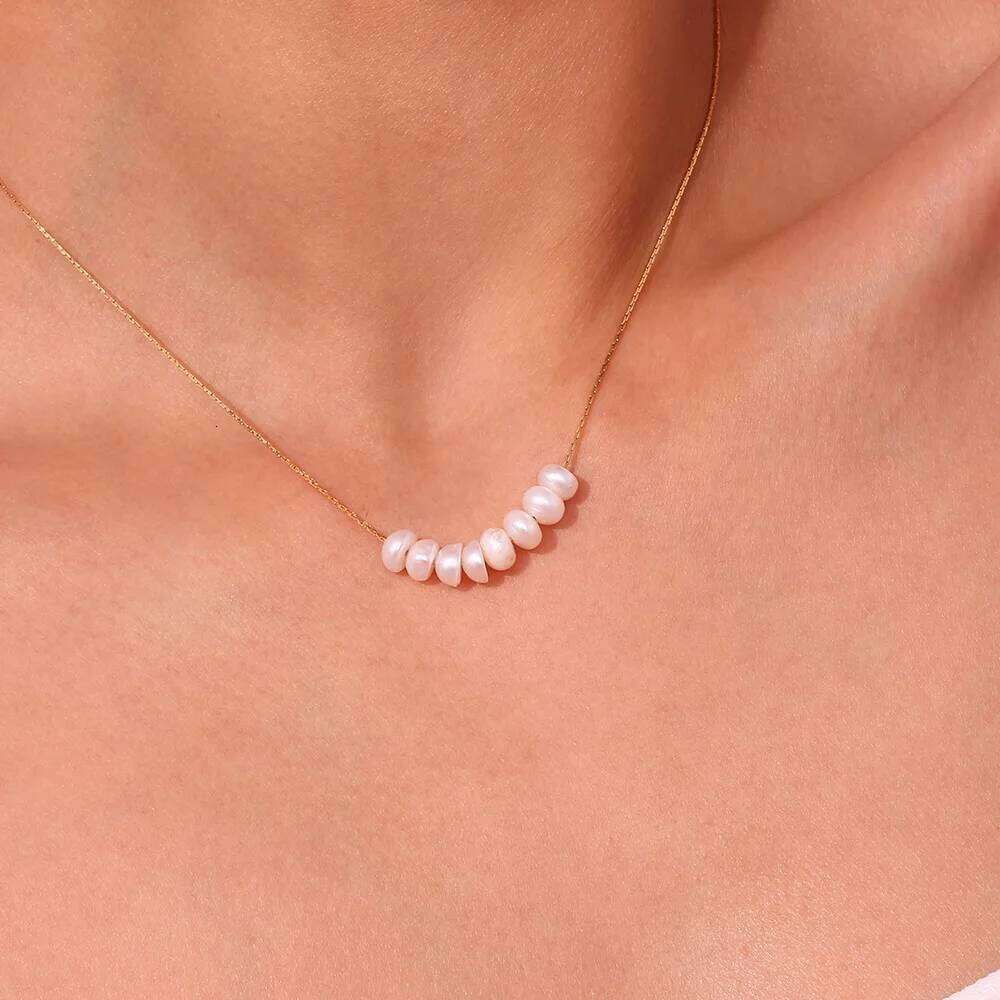 ZAKOL Vintage Natural Pearl Beads Chic Exquisite Necklace Thin Chain Stainless Steel Minimalist Charm Collar Jewelry for Women