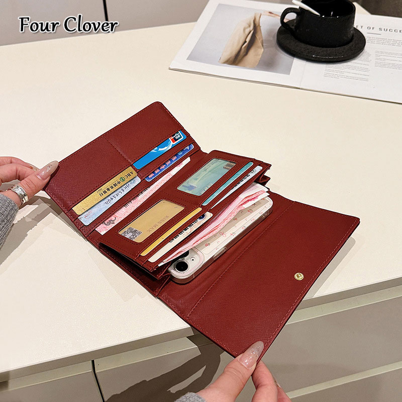 Niche high-end long wallet for women, vintage multi-card slot money clip, large-capacity multifunctional phone wallet, casual glossy money bag, luxuri