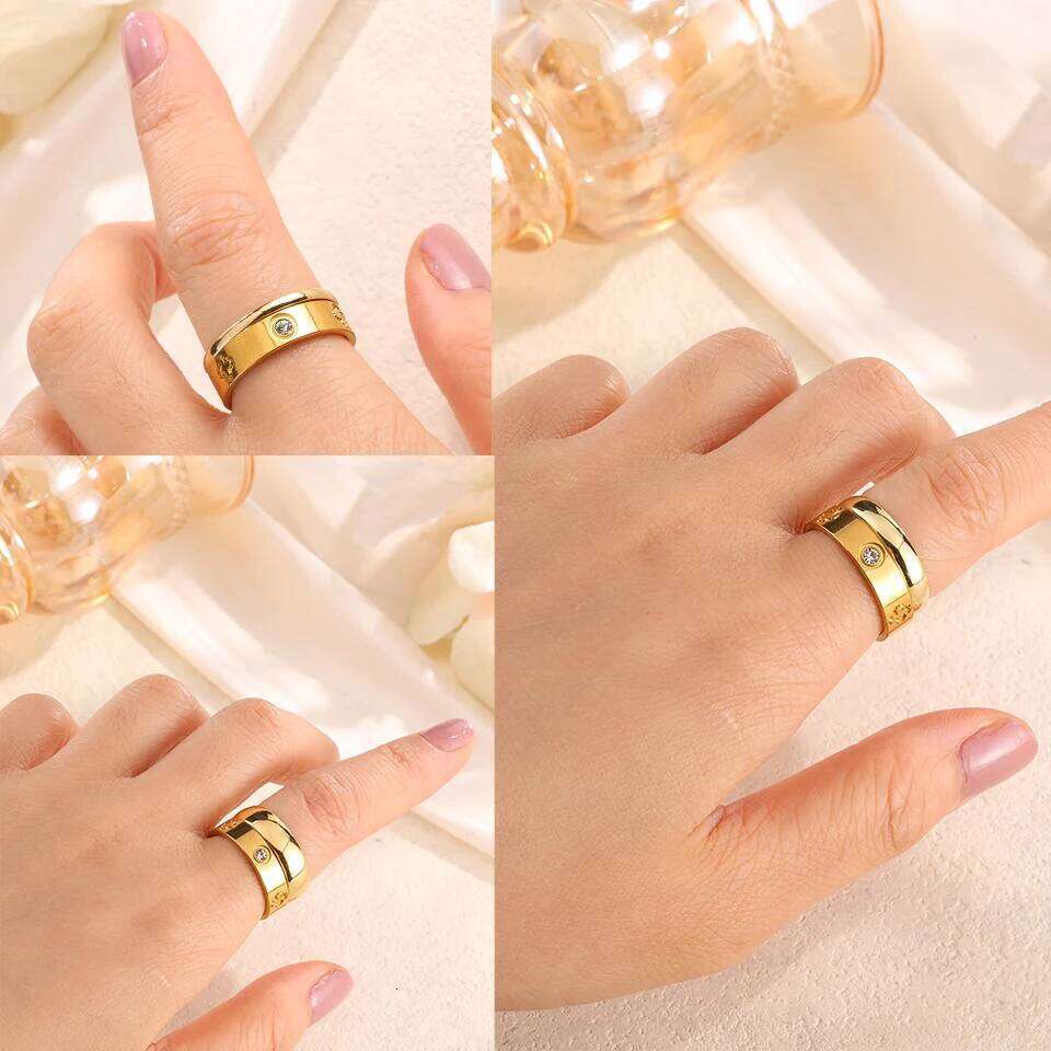 ZAKOL New Golden Stainless Steel Ring Set for Women Crystal Zircon Inlaid Engagement Anniversary Jewelry Gifts 2Pcs/Set