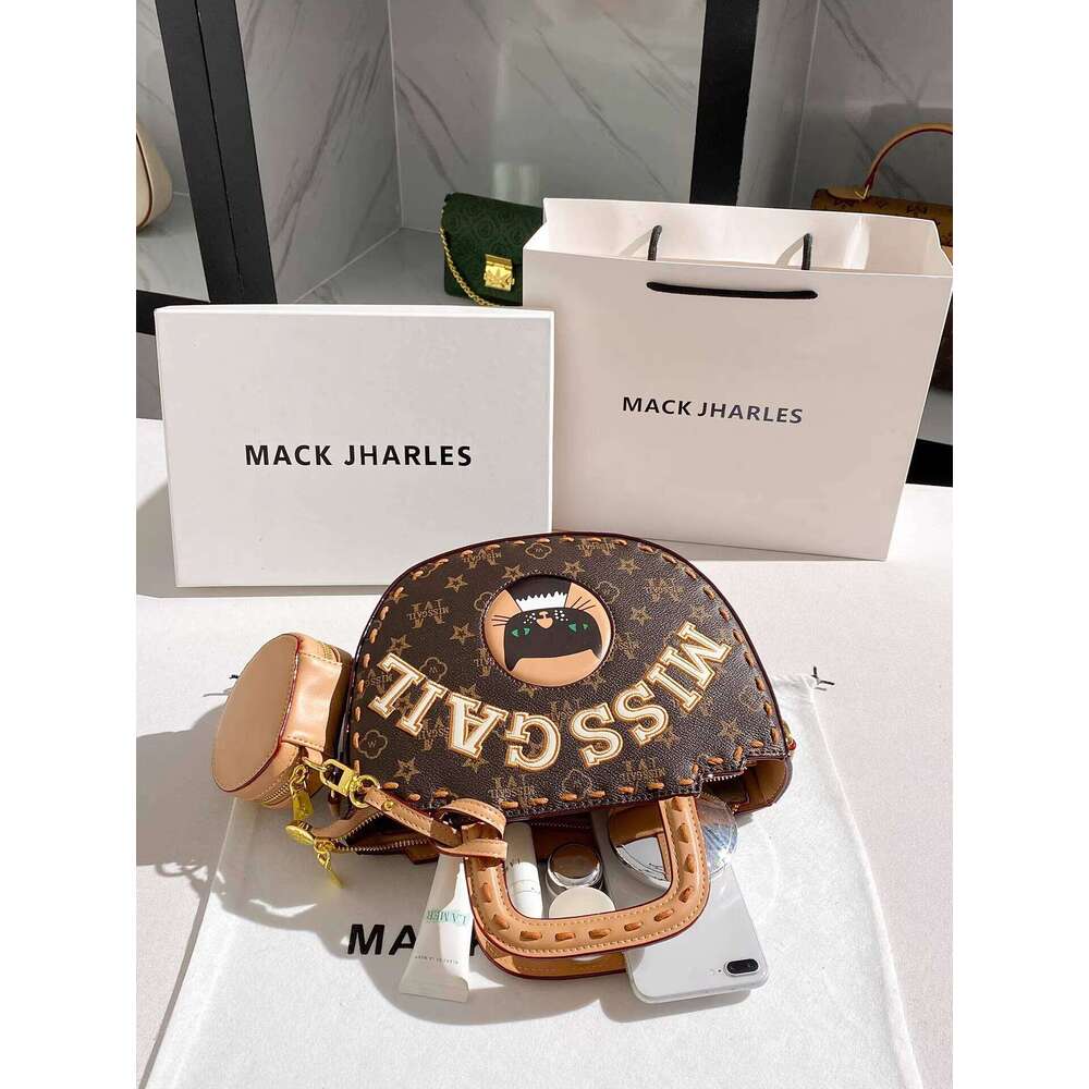 MACK JHARLES High-End Printed Basket Bucket Bag 2025 Autumn New Vintage Handbag for Women