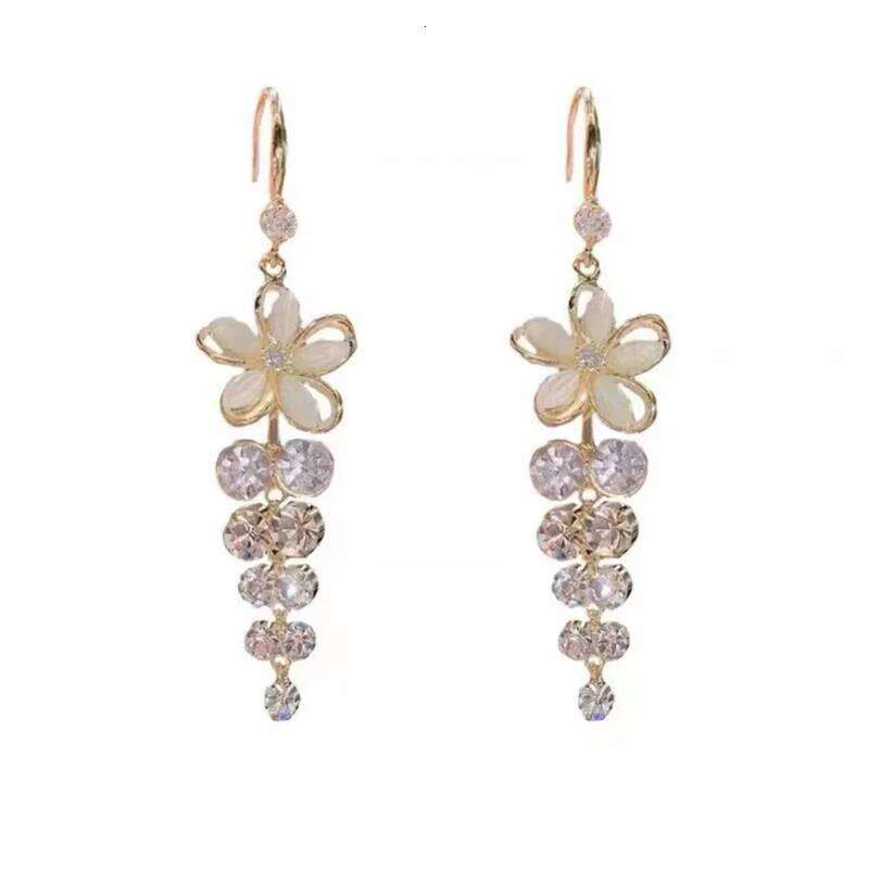 Luxury Crystal Flower Tassel Drop for Women Shiny Zircon Opal Long Dangle Earrings Girls Party Wedding Jewelry Gift C251227