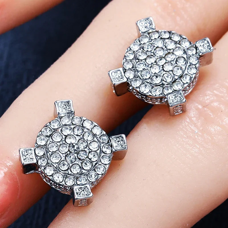 Fashion Gold Color Iced Out Square Bling Stud Earring Men Hip Hop Rhinestone Geometry Earrings for Women Party Jewelry 251224