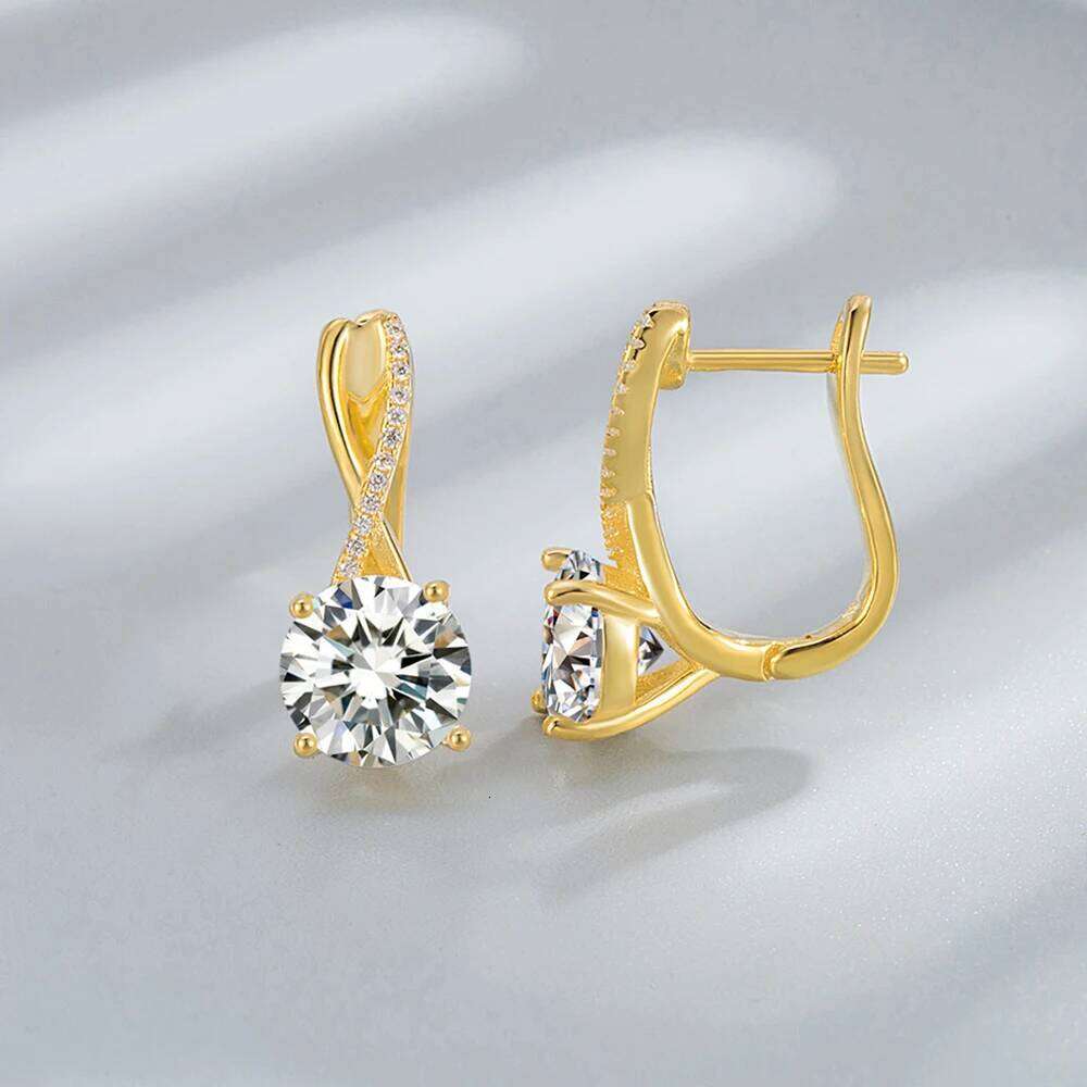 D COLOR 2.0CT Moissanite Drop Huggie Earrings Real 925 Silver Women Gold Plated Hoops Infinite Earring Certified Wedding Jewelry 3a3