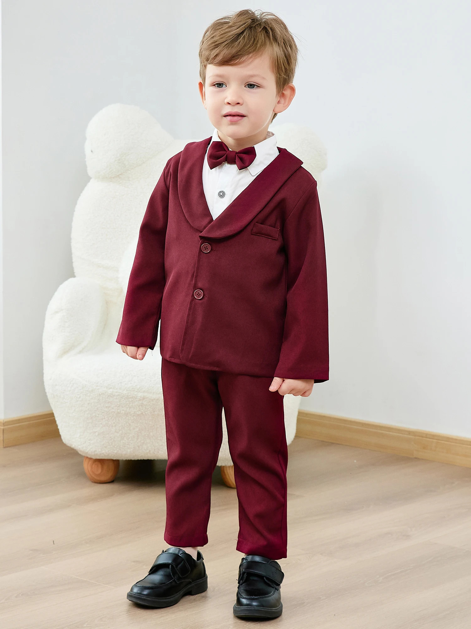 Toddler Boy Suit 5Pcs Formal Gentleman Outfits Dress ShirtBowtieJacketSuspender Pants Wedding Party Clothes Suits 251218