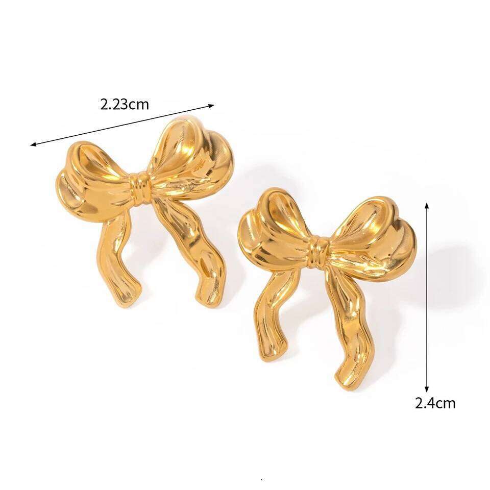 ZAKOL Sweet Gold Color Metal Ribbon Bow Knot Earrings for Women Girls Irregular Bowknot Y2K Ear Accessories