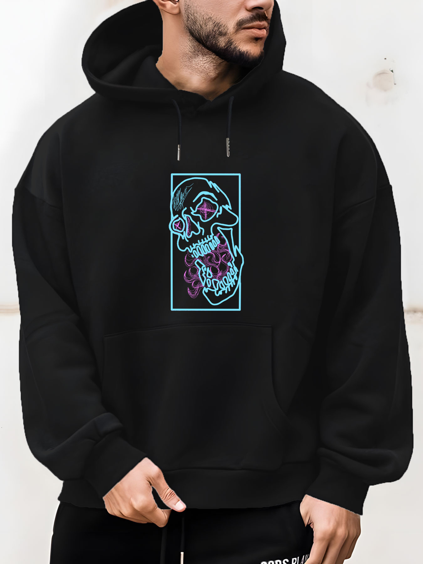 Men'S Casual Graphic - Soft Blend, Long Sleeve Pullover Front Pocket, Beige with Floral Design, Perfect for Fall & Winter, Autumn Winter Apparel 