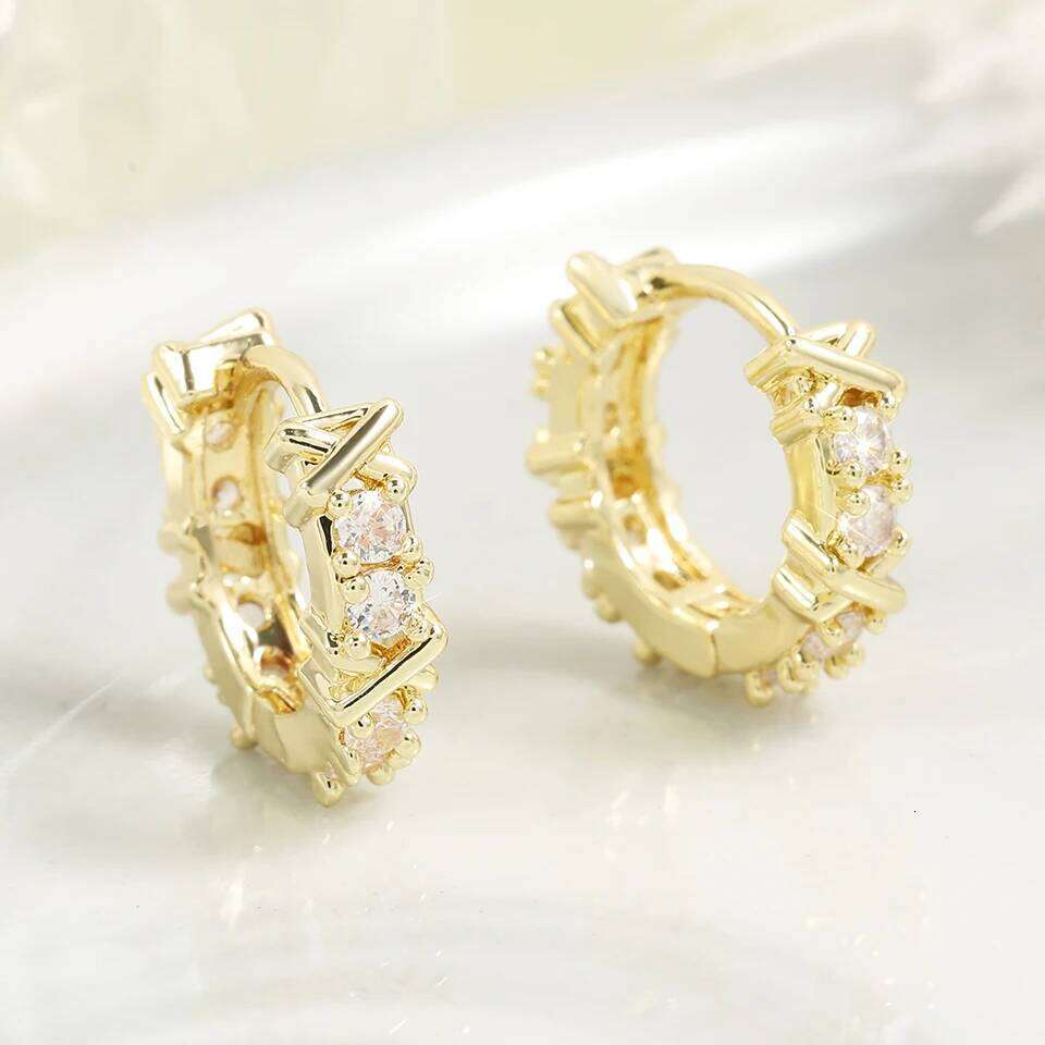 Korean Fashion Simple Zircon X Metal Hoop Earrings For Woman Exquisite Small Circle Earring Ladies Party Accessories
