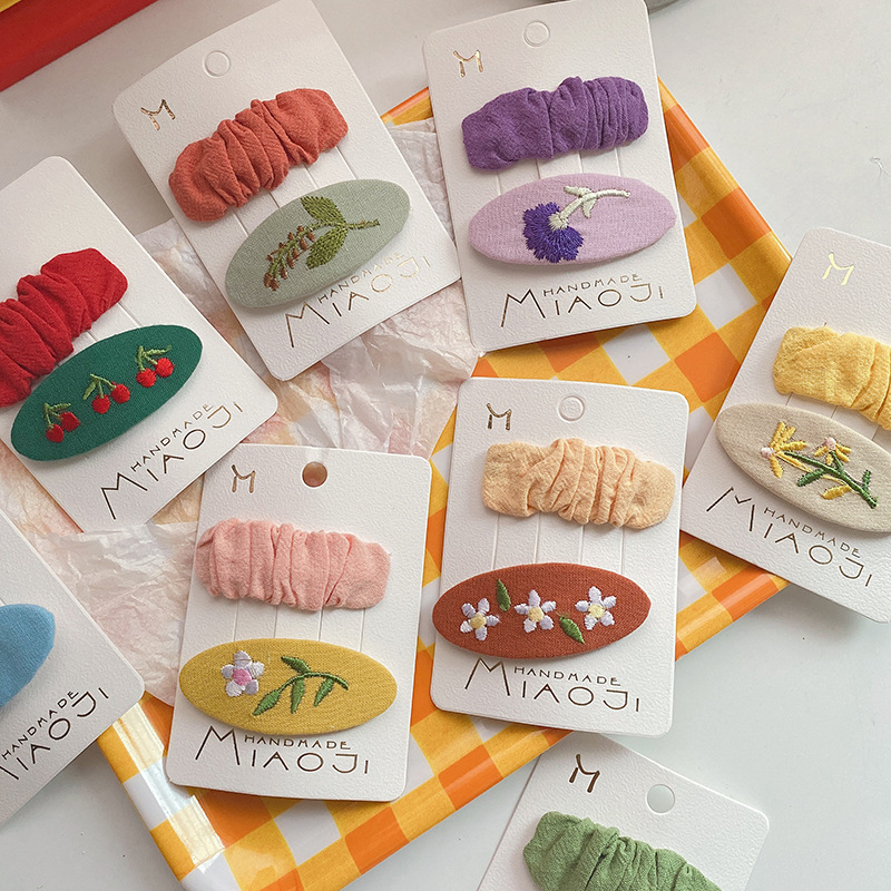 2Pcs/Set Kids Hair Clips Embroidered Flower Girl Hairclip Sweet Children Hairpin Headwear Barrettes Baby Infant Princess Hair Accessories C2020