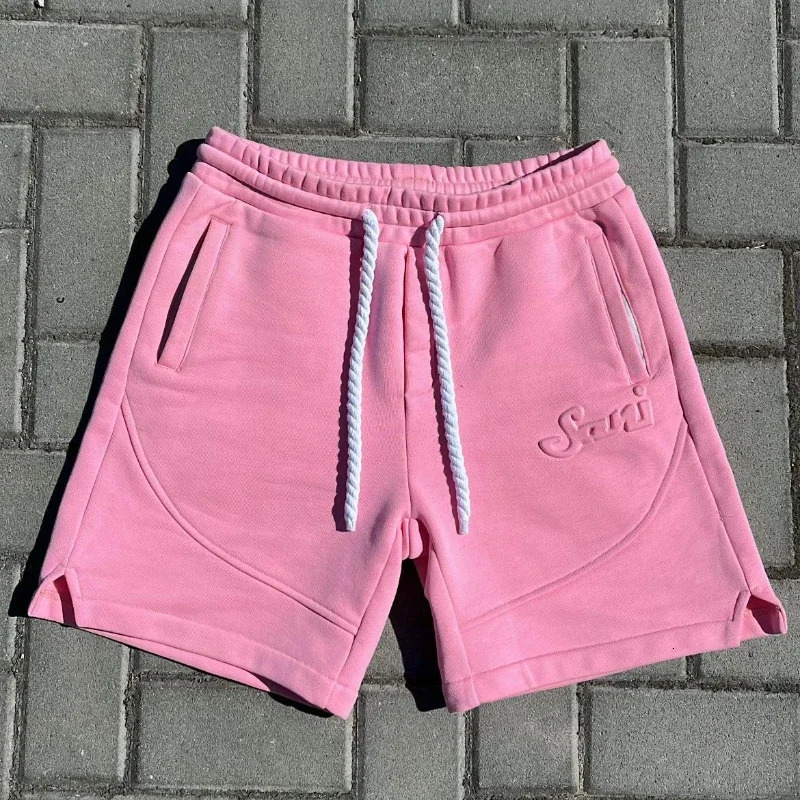 Unisex Y2K Harajuku Solid Pink Sweatpants Letter Embossed Hip Hop Retro Casual Comfortable Baggy Shorts for Men And Women 251223