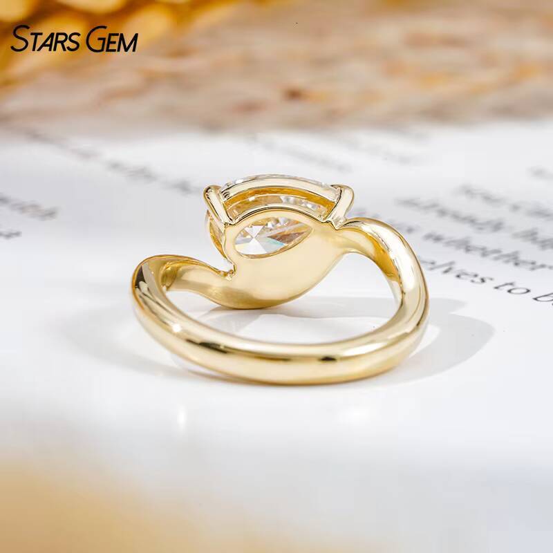 Starsgem Womens Curvy Design Solitaire Diamond Engagement Wedding Ring 9K 10K Gold 10ct Pear Cut IGI Certified Lab Diamond