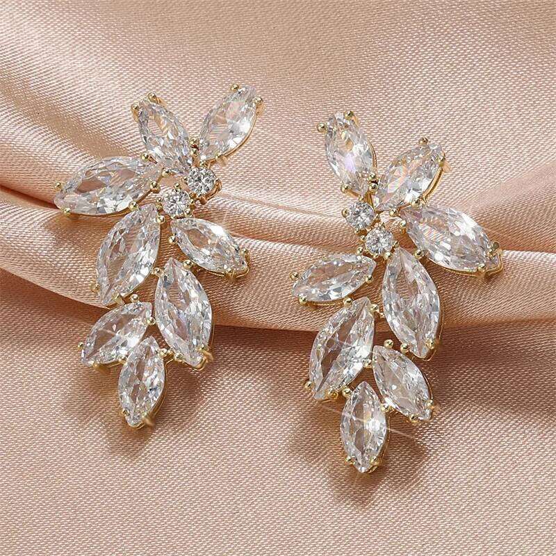 ZAKOL Luxury Leaf Marquise Zircon Bridal Earrings for Women White Shiny Crystal Elegant Wedding Party Jewelry