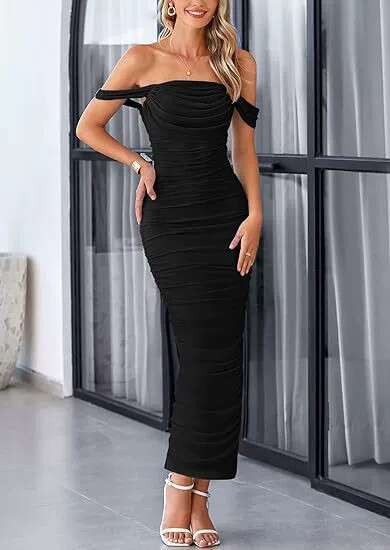 Dress for women Strapless Ruched Off-Shoulder Sexy Bodycon Dress, 2026 Spring New European and American Date Night Outfit