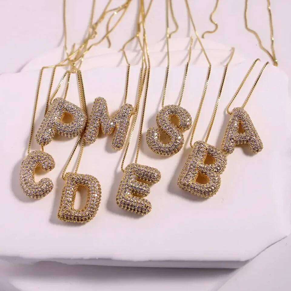 ZAKOL Chunky Cubic Zirconia Gold Plated Bubble Alphabet Letter Monogram Balloon Initial Necklace Women Gifts