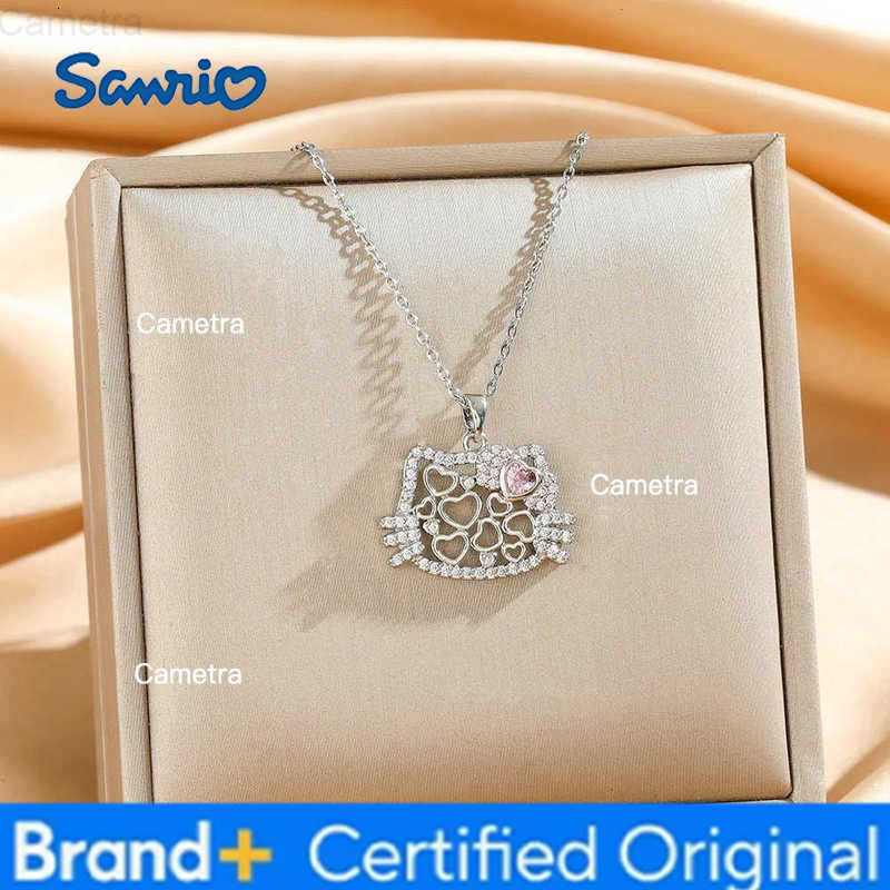 Sanrio Sweet Cartoon Zircon Hello Kitty Necklace for Women Girls Cute Shell Hollow Kitty Jewelry Accessories Christmas Gifts H251229
