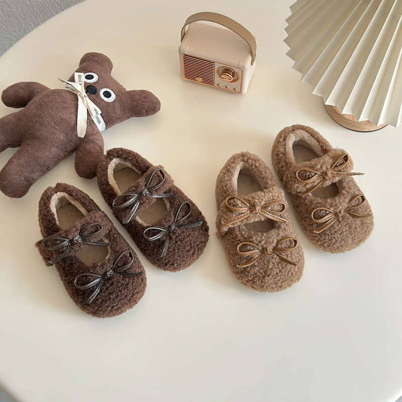 Children's Sweet Versatile Furry 2025 Autumn Winter New Girls' Round Toe Shallow Mouth Loafers Flat Single Shoes