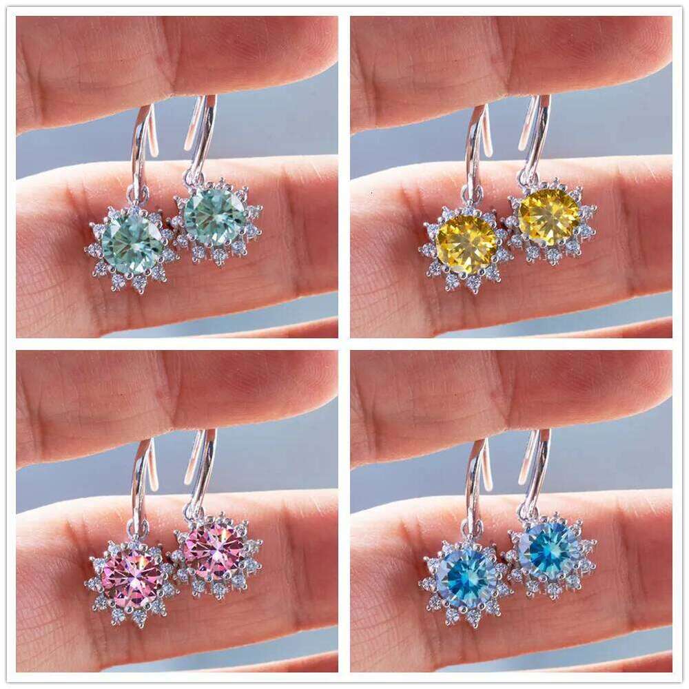 1ctx2pcs pink royalblue gold color moissanite women drop earrings sunflower shape f24