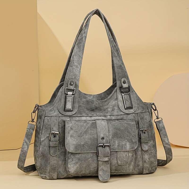 JINXIANGGUO Taole Women S Retro Tote Bag With Detachable Strap Golden Tone Hardware Zipper Closure Grey Beige Brown Black Vintage Handbag For Work Tra