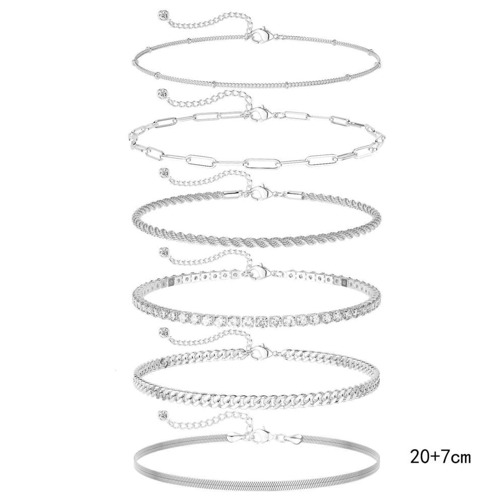 Niche Design Stainless Steel Paperclip Braided Snake Bone Anklet Set Elegant Trendy Lady Foot Jewelry