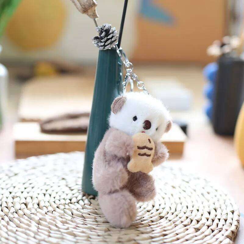 ZAKOL Cute Otters Holding Fish Plush Keychain Backpack Keyrings Bag Key Wallet Pendant Wholesale