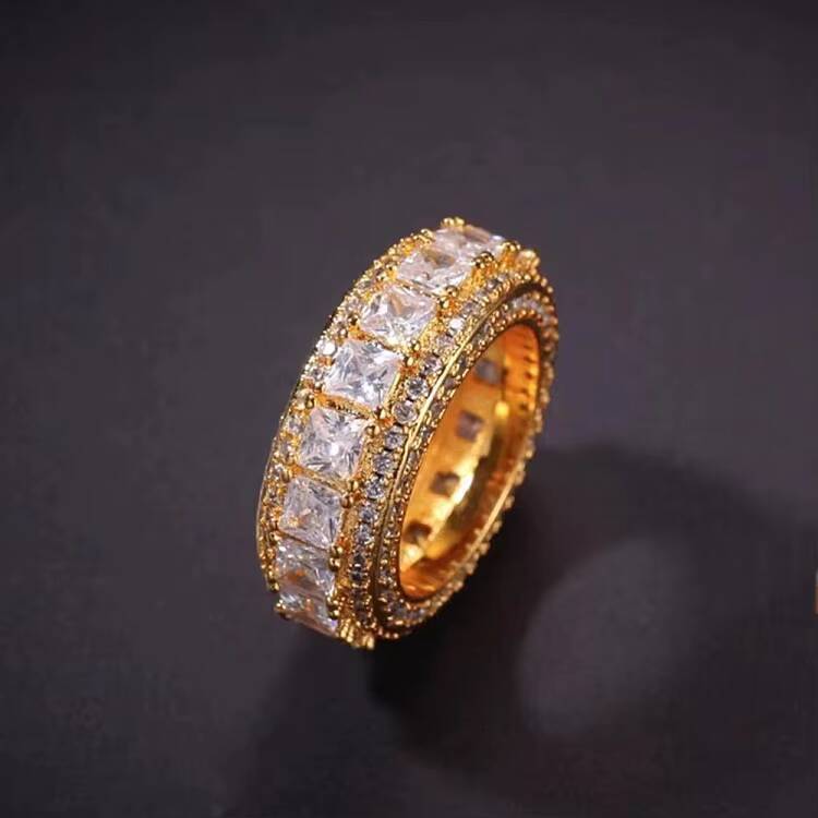 Customized Mens Silver Ring Vvs Moissanite Hip Hop Ring S925 Silver With Princess Moissanite Tennis Cuban Ring