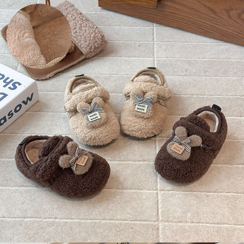 INS French Style Furry 2025 Autumn Winter New Korean Version Cute Cartoon Bunny Plush Lined Cotton Shoes for Girls