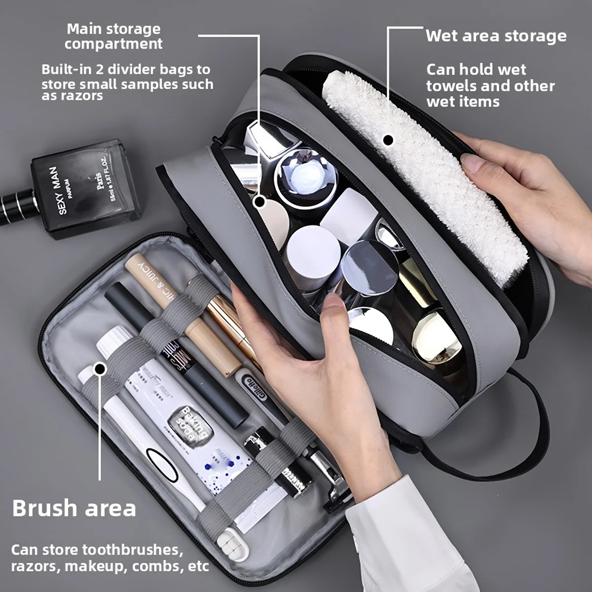 Mens Double-layer Cosmetics Storage Bag Portable Zipper Closure Makeup And Beauty Bag Business Travel Toiletries Organizer Bags251222