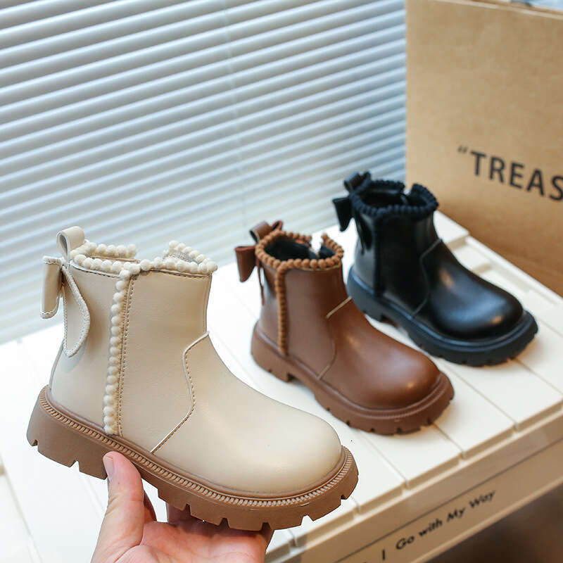 Girls' Martin 2025 Autumn Winter New Korean Style Fleece-Lined Warm Cotton for Older Children with Bowknot Short Boots