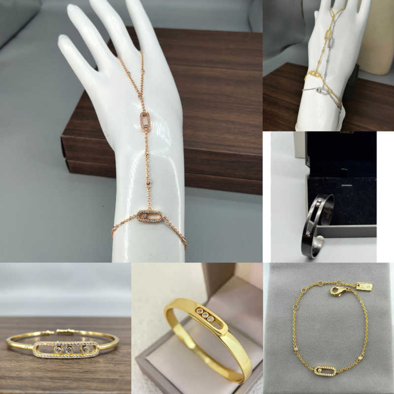 Classic Designer Hard Body Wide Hollowed-out Bracelets for Women 18k Gold Plating Luxury Sliding Diamond-encrusted Finger Bracelet ValentineDay Gifts