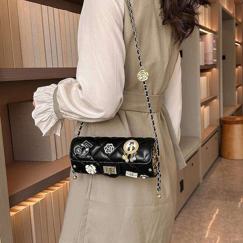 Cool Fashion For Women New Badge Ladies Cross Cylindrical Shoulder Bag With Advanced Sense Chain Xiu Lai Si