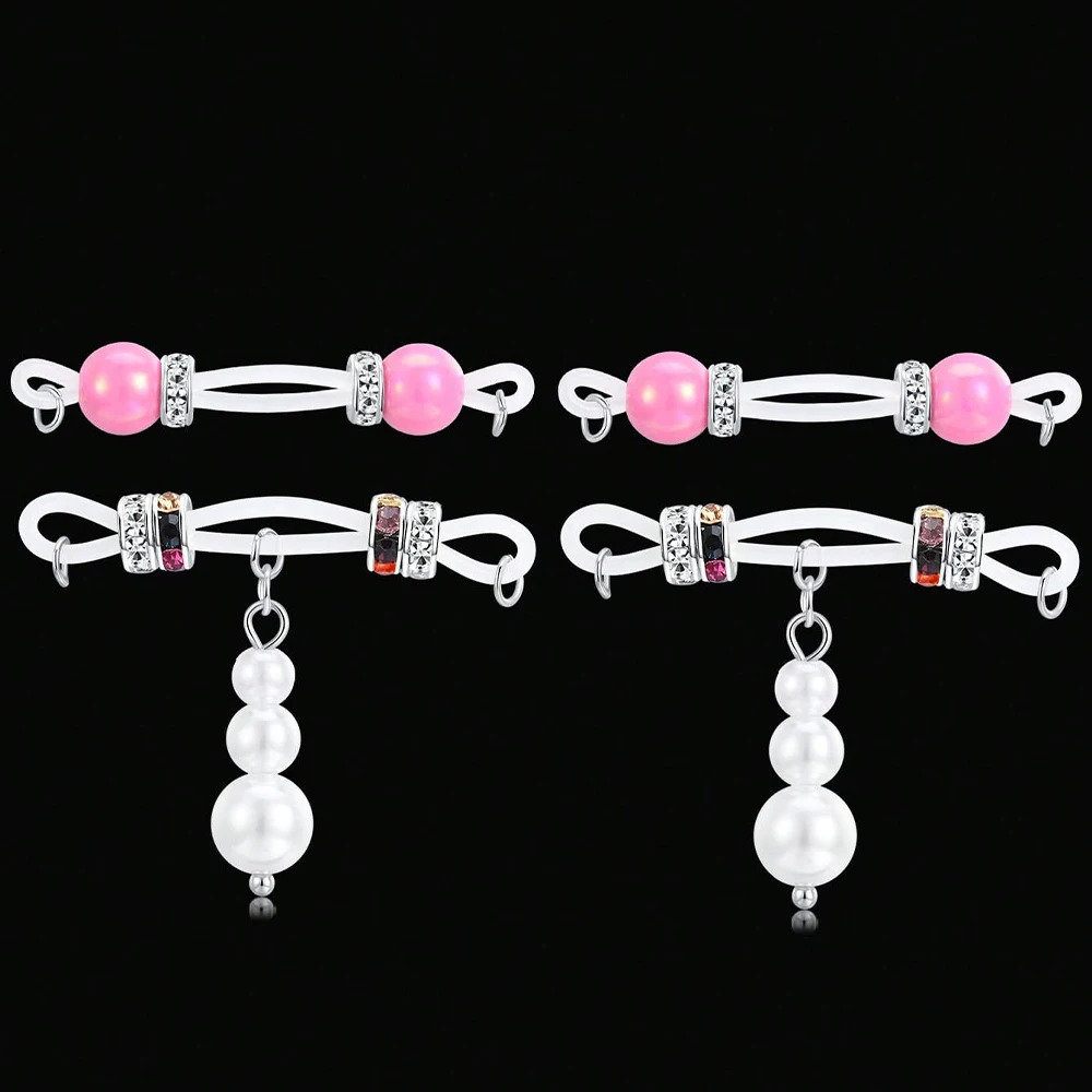 2Pairs Nipple Rings - Adjustable Fit Daily Wear Nipple Nooses - 8mm Candy Beads Nipple Jewelry Faux Nipple Piercing 251224