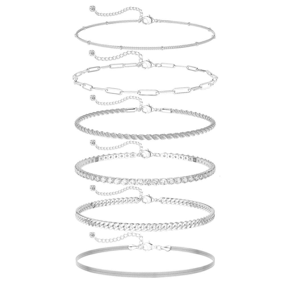 Niche Design Stainless Steel Paperclip Braided Snake Bone Anklet Set Elegant Trendy Lady Foot Jewelry
