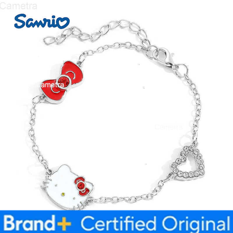 Sanrio Anime Bracelet Cartoon Figure Hello Kitty Head Heart Shape Rhinestones Metal Bracelet Bangle Kawaii Jewelry Accessories H251229