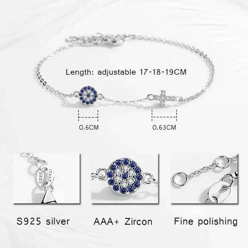 Kaletine Charm Blue Evil Eye Cross Bracelet 925 Sterling Silver Small Bracelets For Women Hamsa Good Luck CZ Jewelry KLTB056 25H1229