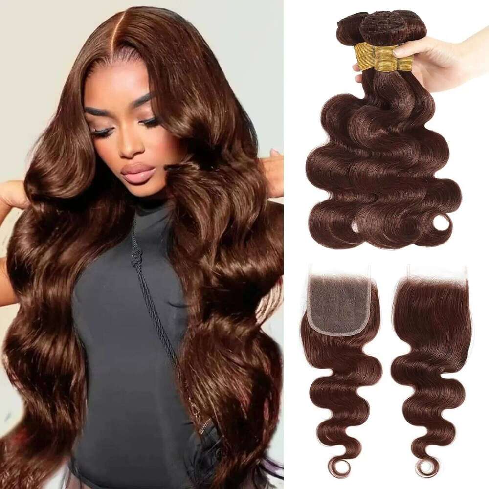 Dark Brown Body Wave With Human With 4X4 Lace Closure Colored 3/4 Bundles Hair Remy For Women VMS