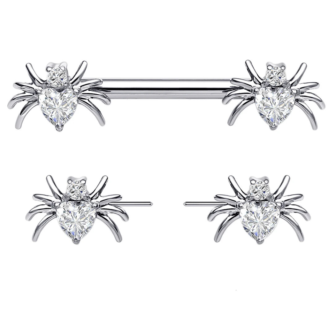 Hallowern Spider Shape Threadles Nipple Ring With 5A Zircon 36 Sexy Piercing Eternal Metal Tcs30516 251224