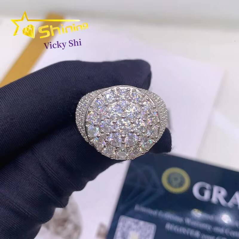 GRA Certificated Fine Men Rings Pass Diamond Tester Hip Hop 925 Sterling Silver Iced Out Moissanite Diamond Ring