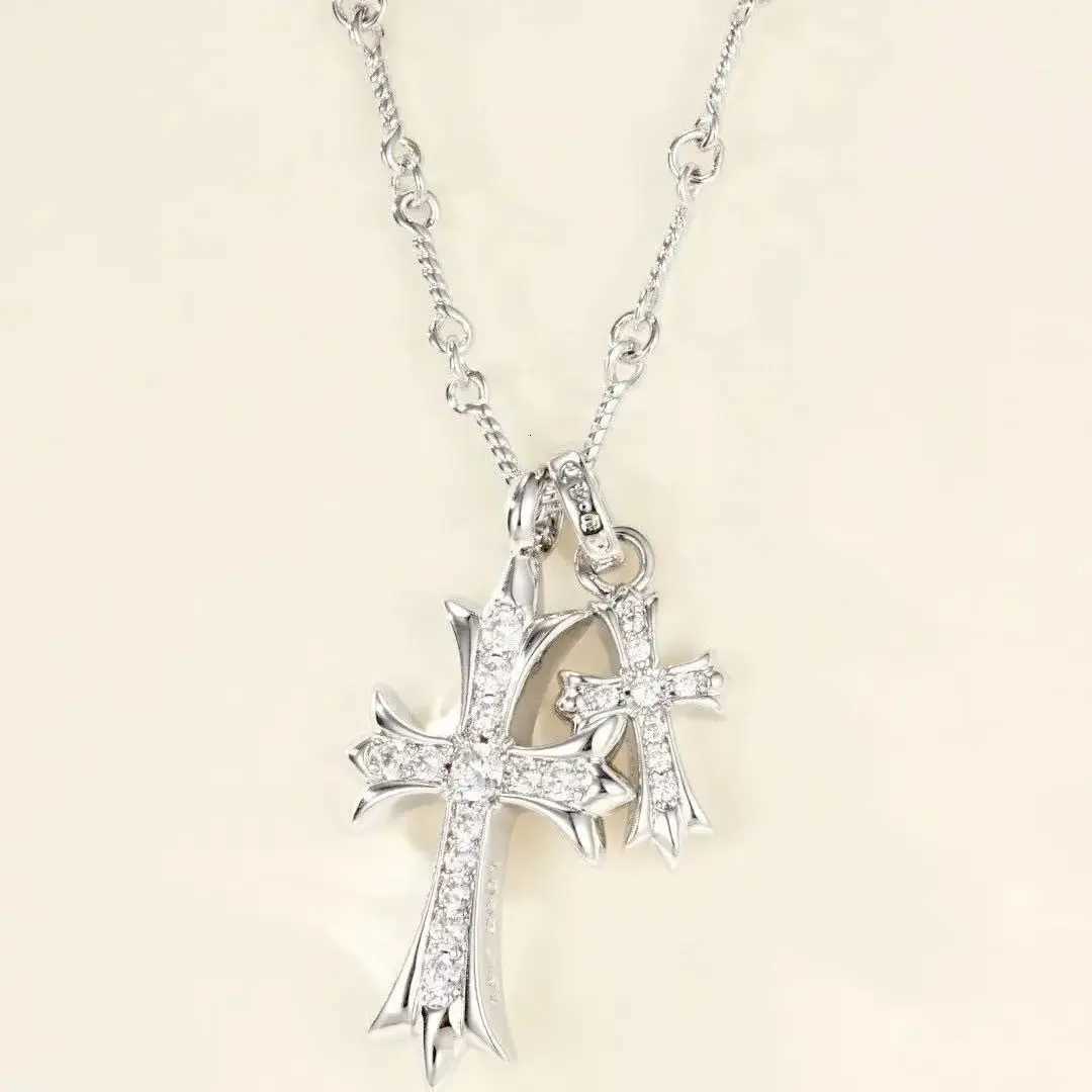 Double Vintage Zircon Cross Pendant White Gold Filled Party Pendants Chain Necklace Couples Hip Hop Choker Necklace Jewelry Y251227