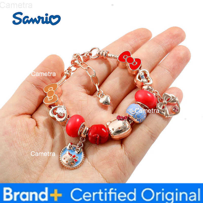 Sanrio Charm Hello Kitty Bracelet Anime Cartoon Figure Kitty White Metal Beads Pendant DIY Bracelet Bangle Jewelry Accessories H251229