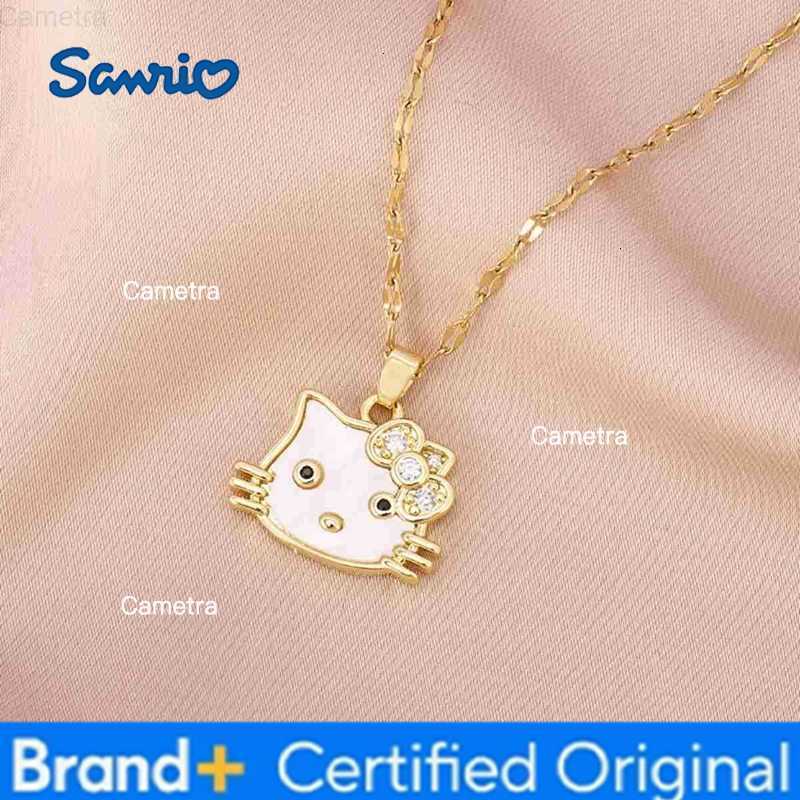 Sanrio Sweet Cartoon Cute Zircon Shell Hello Kitty Pendant Necklaces for Women Girls Gold Color Stainless Steel Chains Jewelry Gifts H251229
