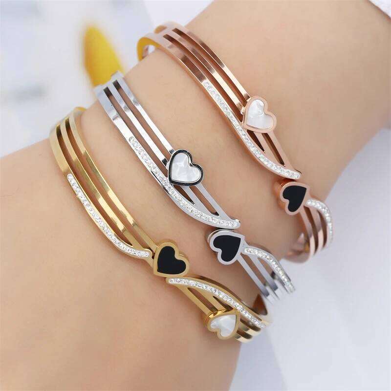 ZAKOL New Trendy Black Shell Heart Stainless Steel Bracelet for Women Exquisite Waterproof Jewelry Gift