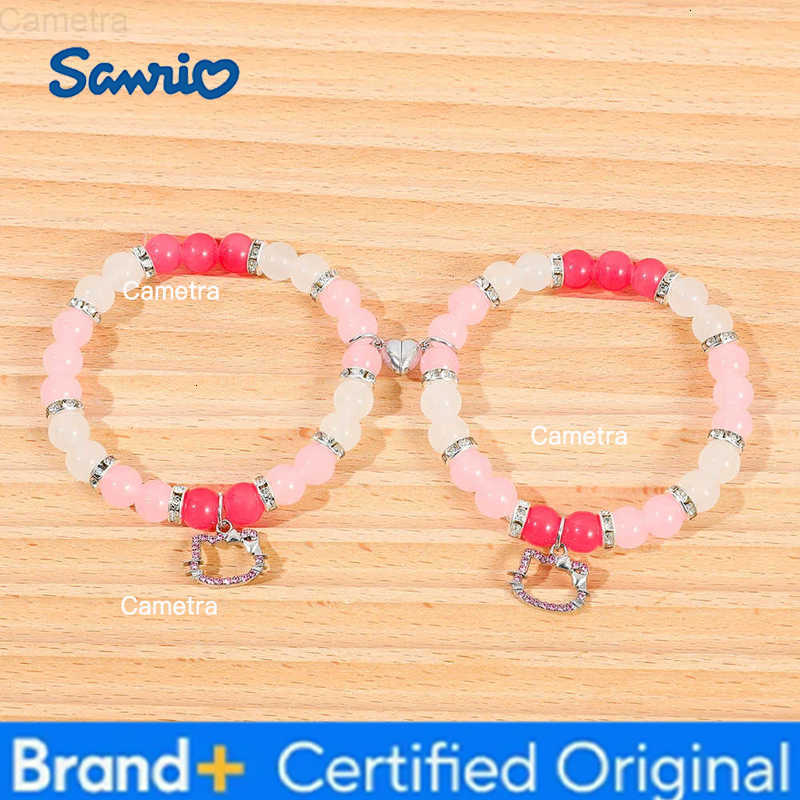 Sanrio 2pc Hello Kitty Matching Pink Heart Beaded Couple Accessories Kawaii Magnetic BFF Set Valentines Day Gifts H251229