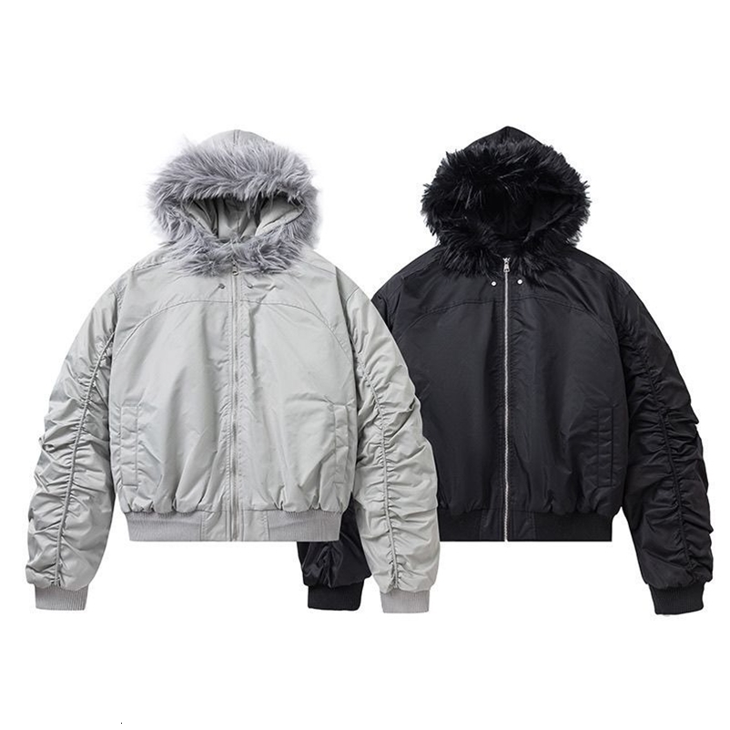 American Street Solid Color Hooded Fur Coat Cotton-padded Jacket Female Y2K Harajuku Casual Jacket Coat 251223